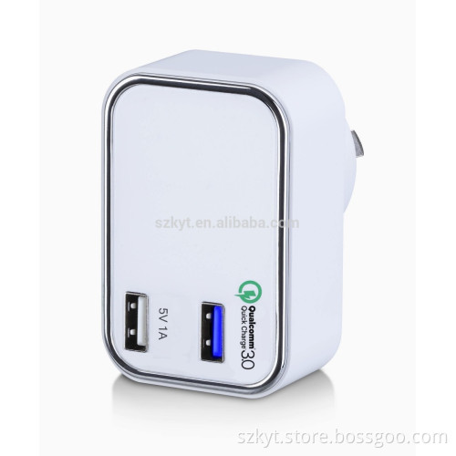 23W mobile phone accessories with QC 3.0 5V1A+3.6V-6V 3A 6V-9V 2A 9V-12V 1.5A with US, EU,AU,KC,UK plugs